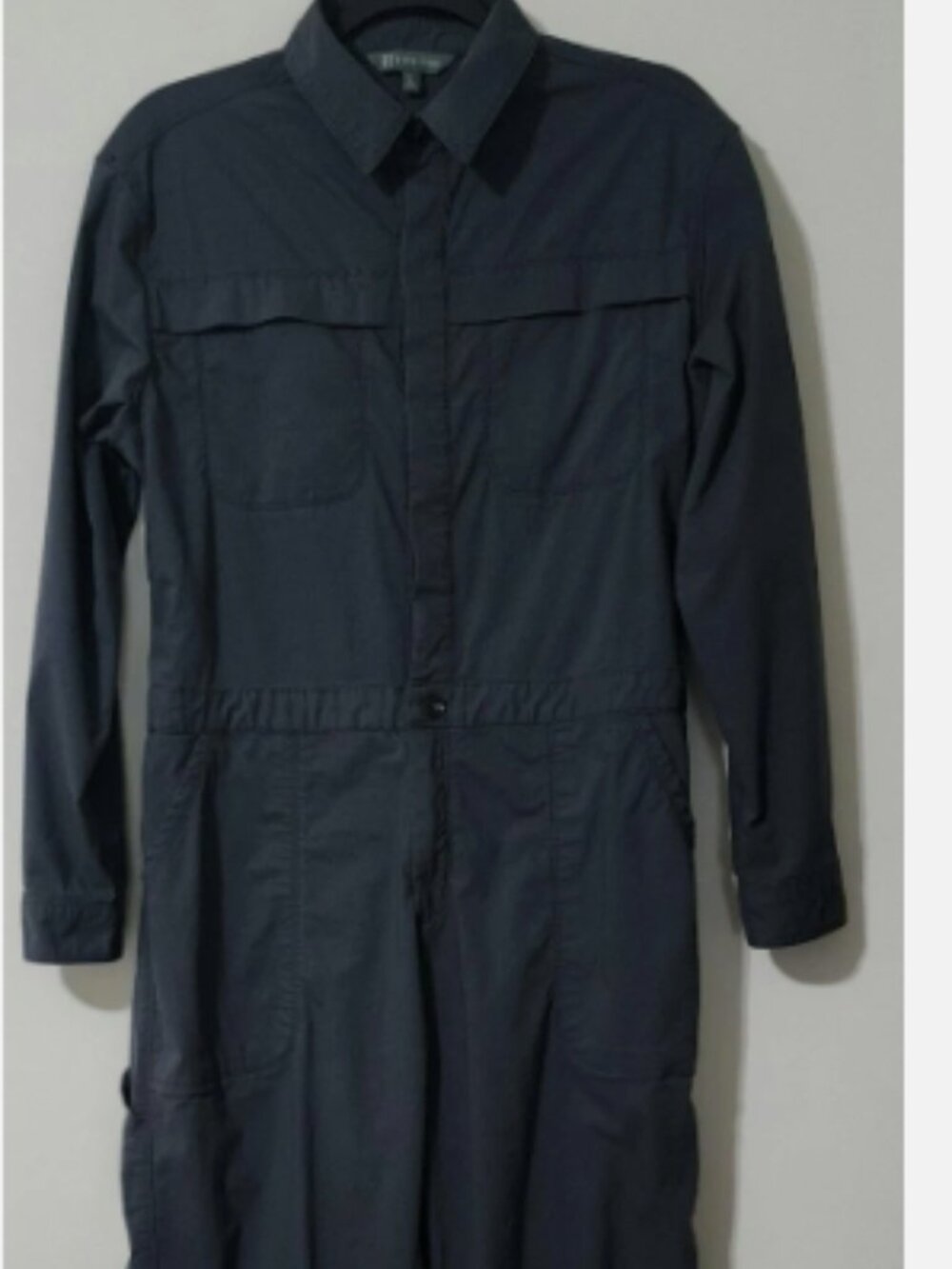 Title Nine Womens Rosie Utility Long Sleeve Jumpsuit Grey Cotton-Blend Size L